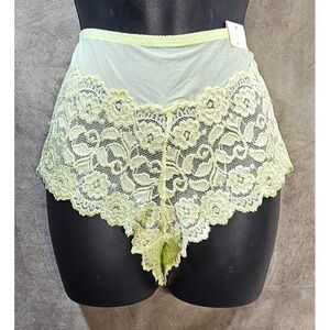Cabernet Womens 1X Green Blossom Floral Lace Mesh High‎ Waist Cheeky Panty 4234